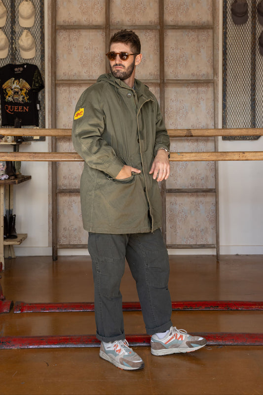 VINTAGE FRENCH LINED HOODED PARKA-ARMY
