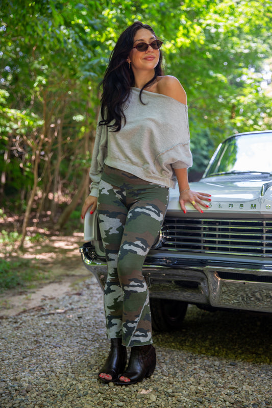 CROP BOOTLEG PANT-HEATHER GREY CAMO