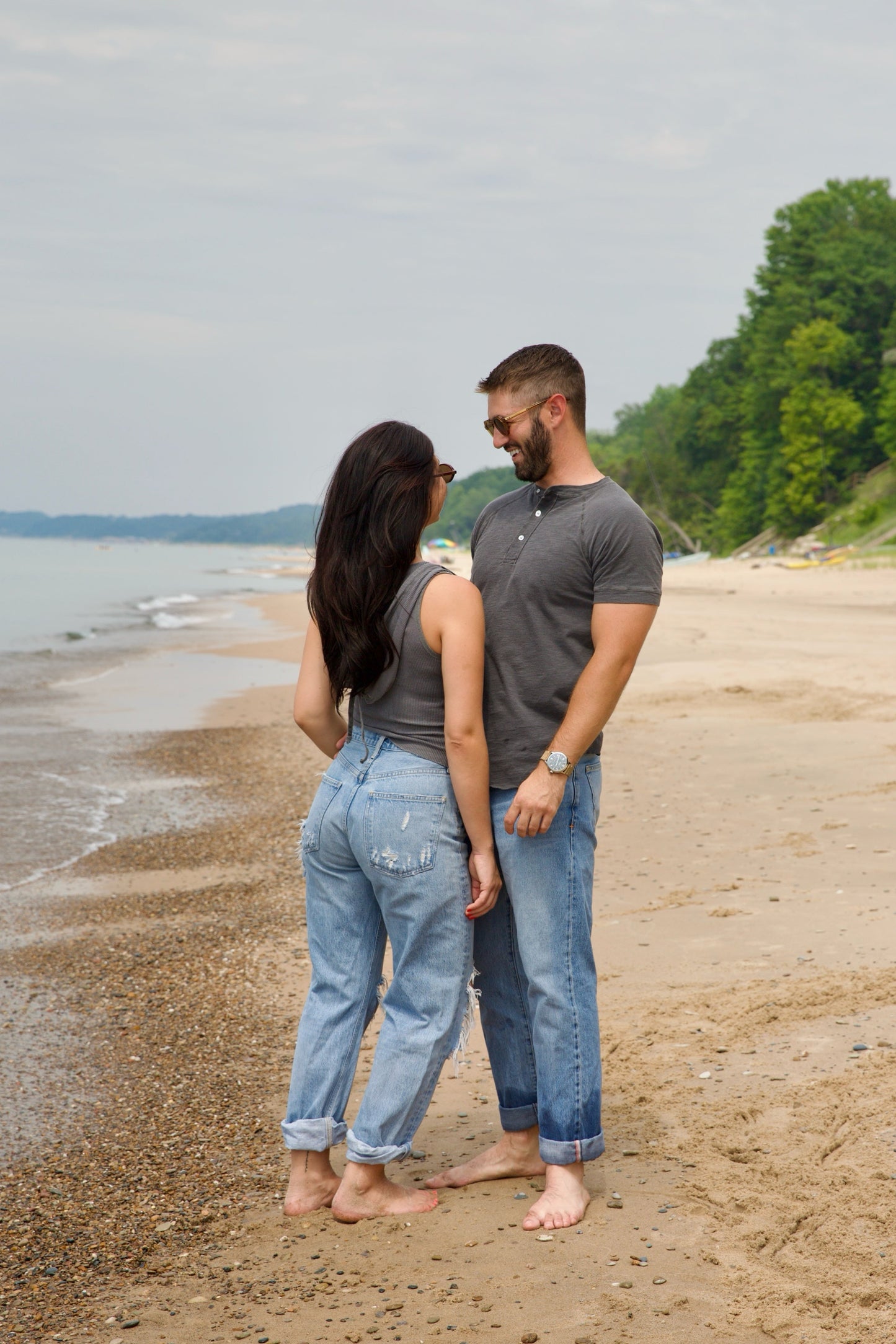 COTTON SLUB SHORT SLEEVE HENLEY -CHARCOAL