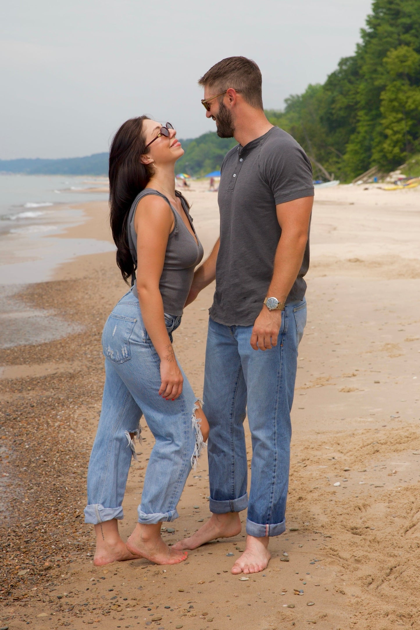 COTTON SLUB SHORT SLEEVE HENLEY -CHARCOAL