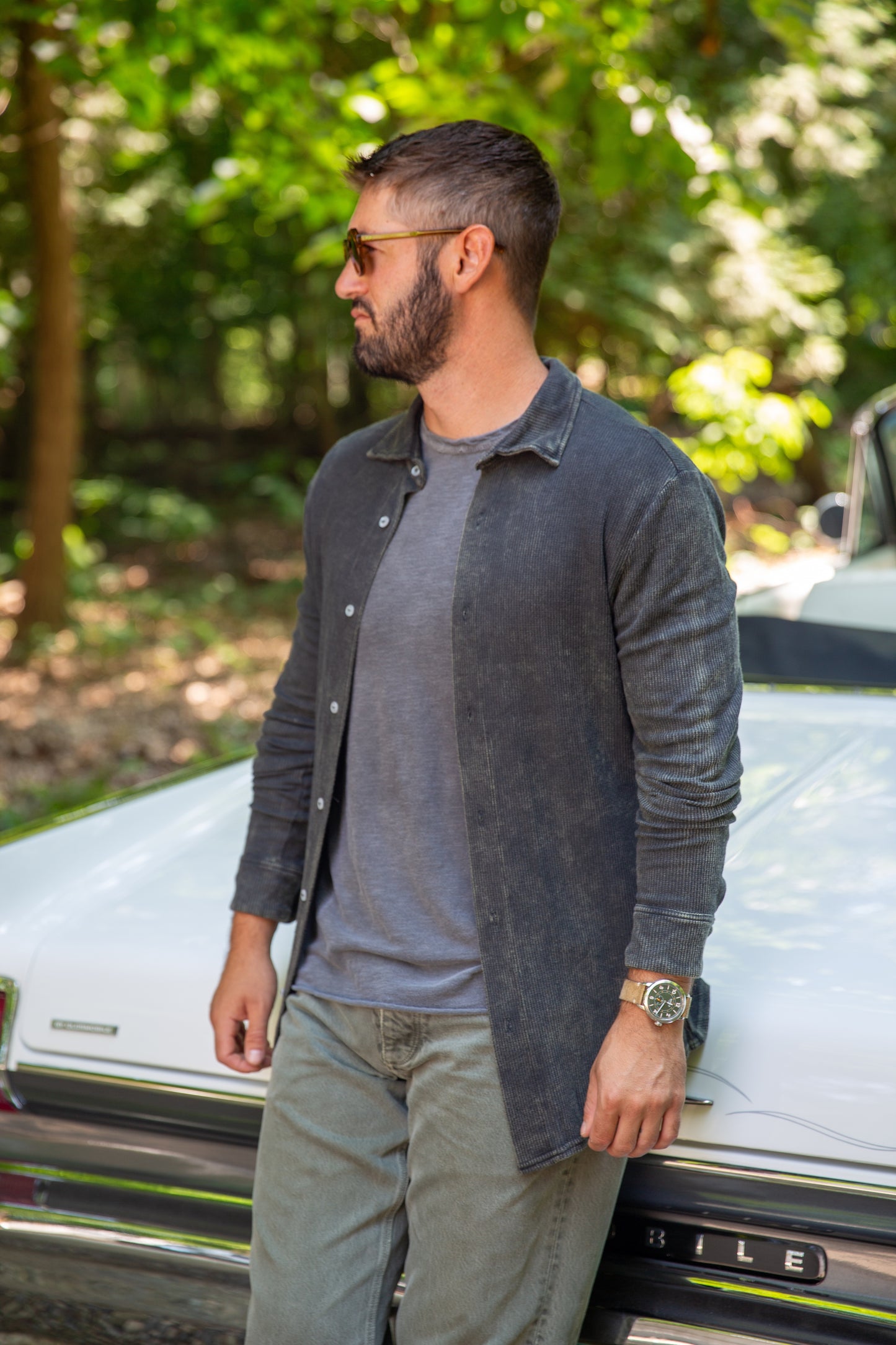 THERMAL BUTTON DOWN SHIRT - VINTAGE ARMY