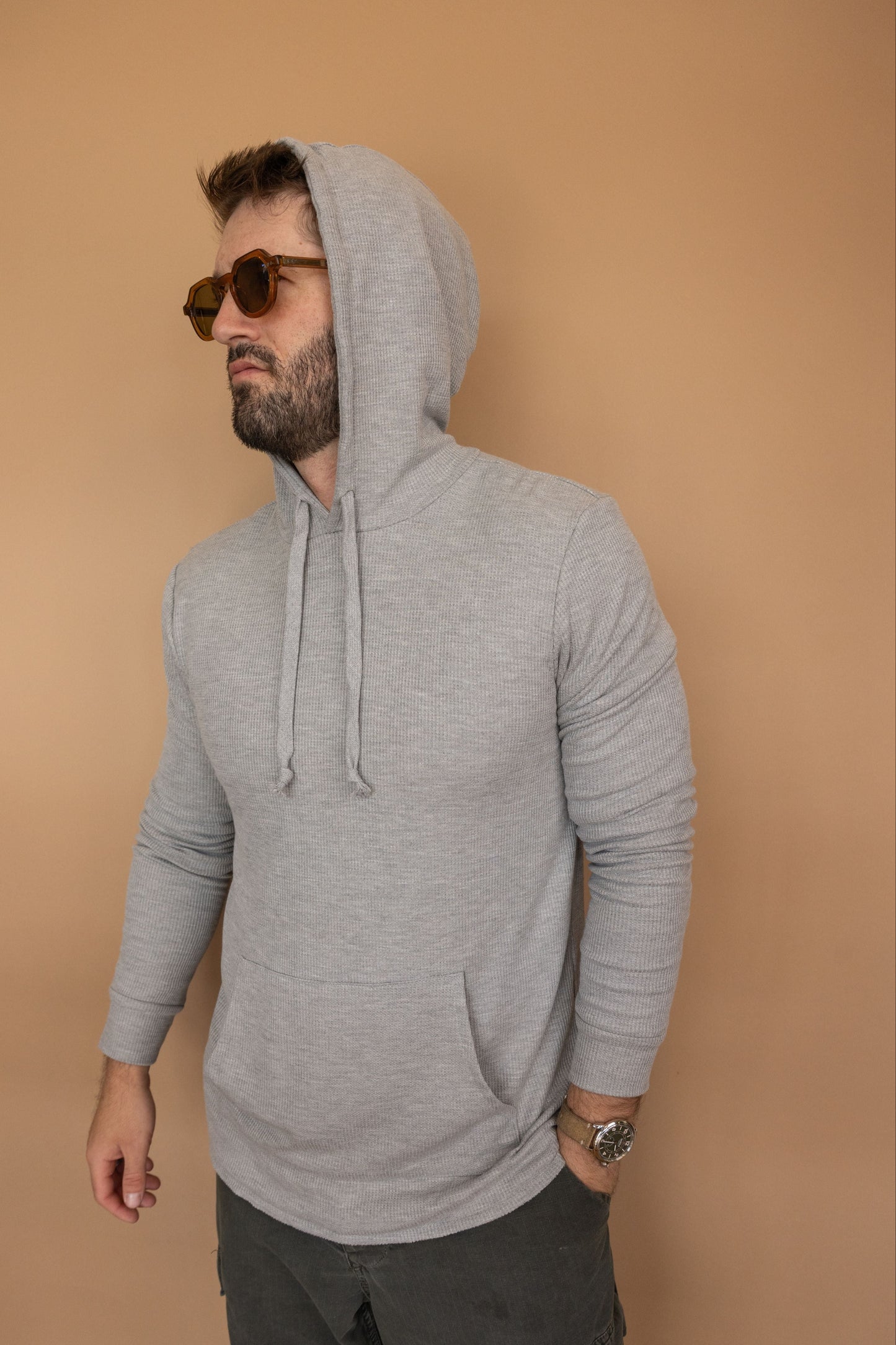 DOUBLE LAYER THERMAL HOODIE - HEATHER GREY
