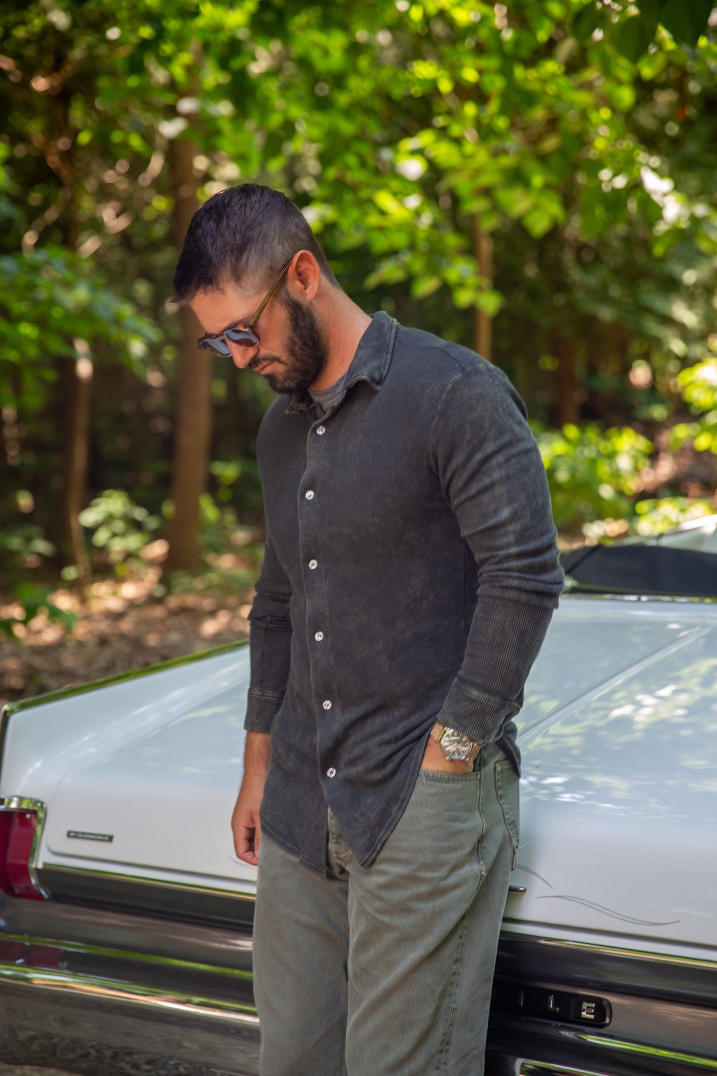 THERMAL BUTTON DOWN SHIRT - VINTAGE ARMY