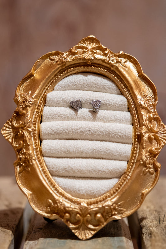 BELOVED SMALL DIAMOND HEART STUDS-STERLING SILVER