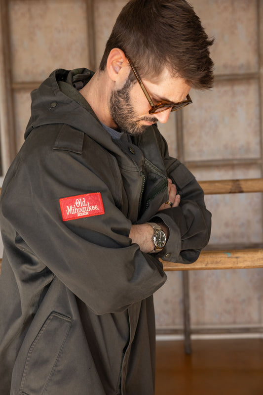 VINTAGE FRENCH LINED HOODED PARKA-CHARCOAL