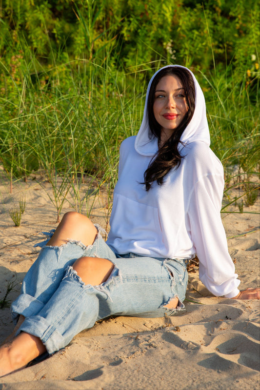 BOXY THERMAL HOODED SWEATSHIRT-WHITE
