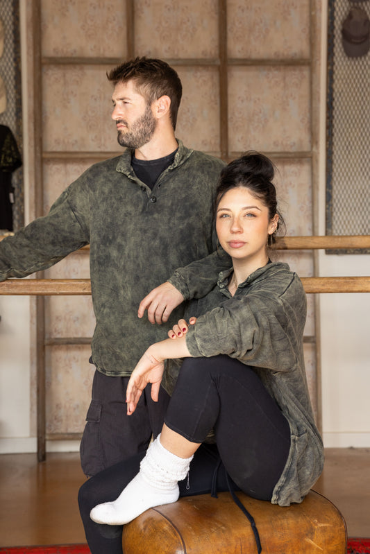 DOUBLE LAYER SWEATSHIRT POLO-VINTAGE ARMY