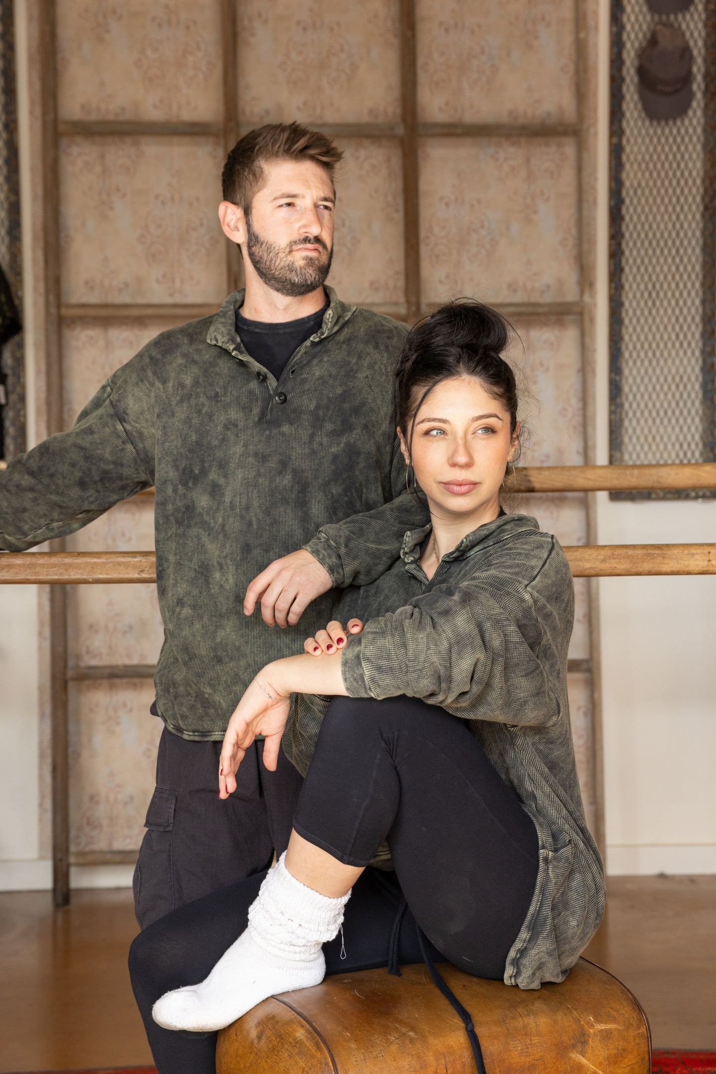 DOUBLE LAYER SWEATSHIRT POLO-VINTAGE ARMY