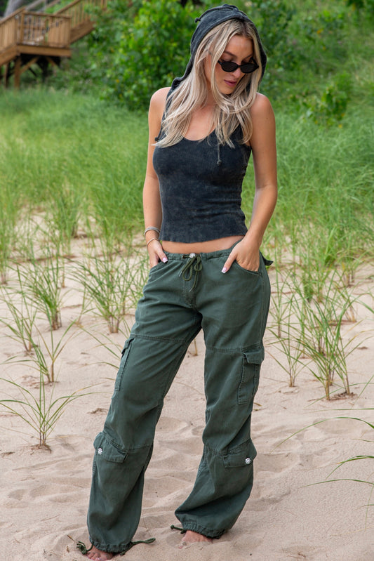 R&R CARGO PANT W/ CRYSTAL BUTTONS - ARMY