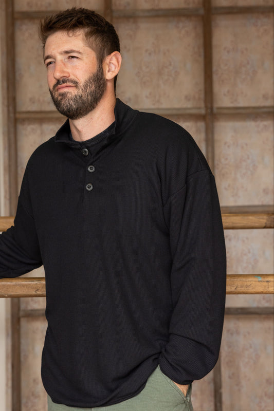 DOUBLE LAYER SWEATSHIRT POLO-BLACK