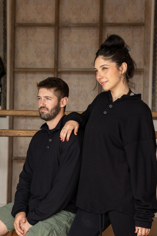 DOUBLE LAYER SWEATSHIRT POLO-BLACK