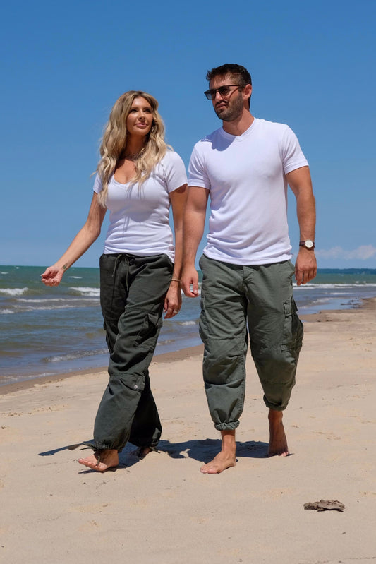 R&R CARGO PANT W/ CRYSTAL BUTTONS - CHARCOAL