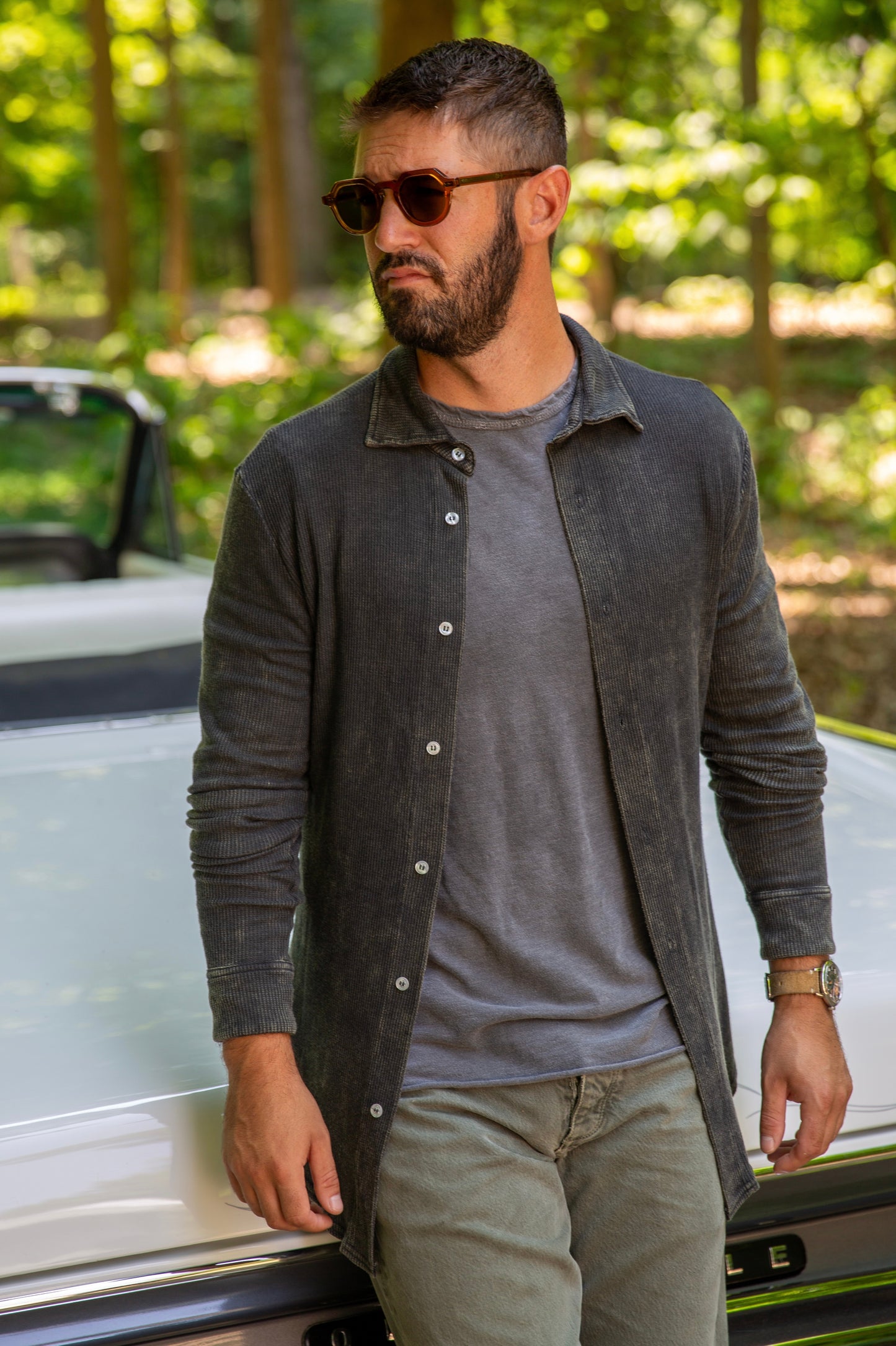 THERMAL BUTTON DOWN SHIRT - VINTAGE ARMY