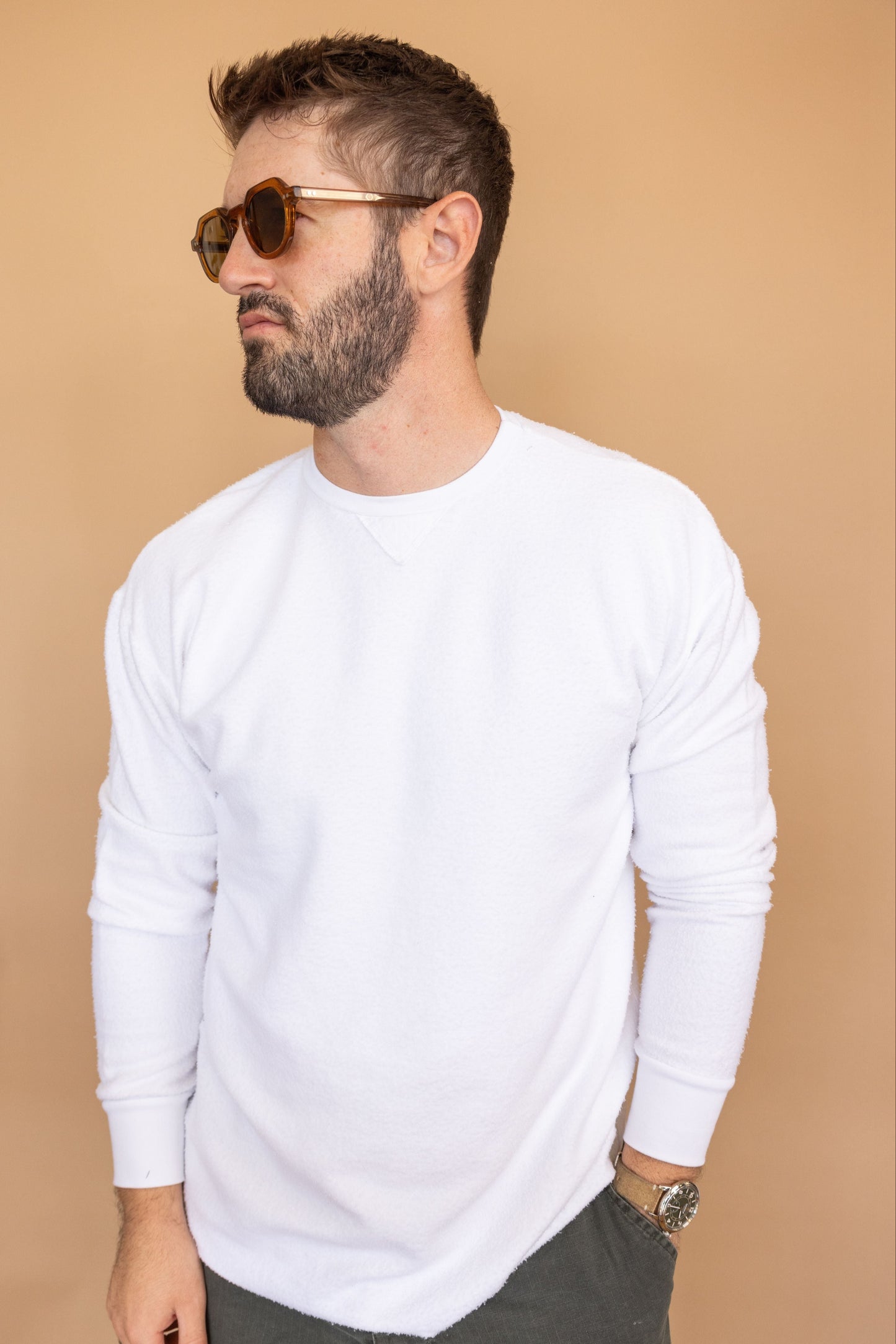 REVERSE FLEECE SWEATSHIRT - WHITE