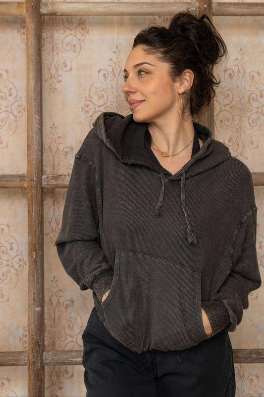 BOXY THERMAL HOODED SWEATSHIRT-VINTAGE ARMY