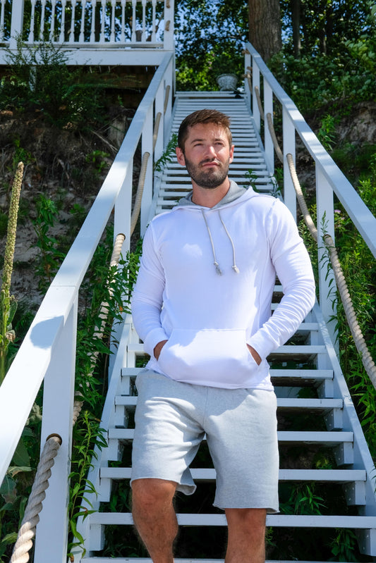 TENCEL FLEECE HOODED SWEATSHIRT - WHITE/HEATHER