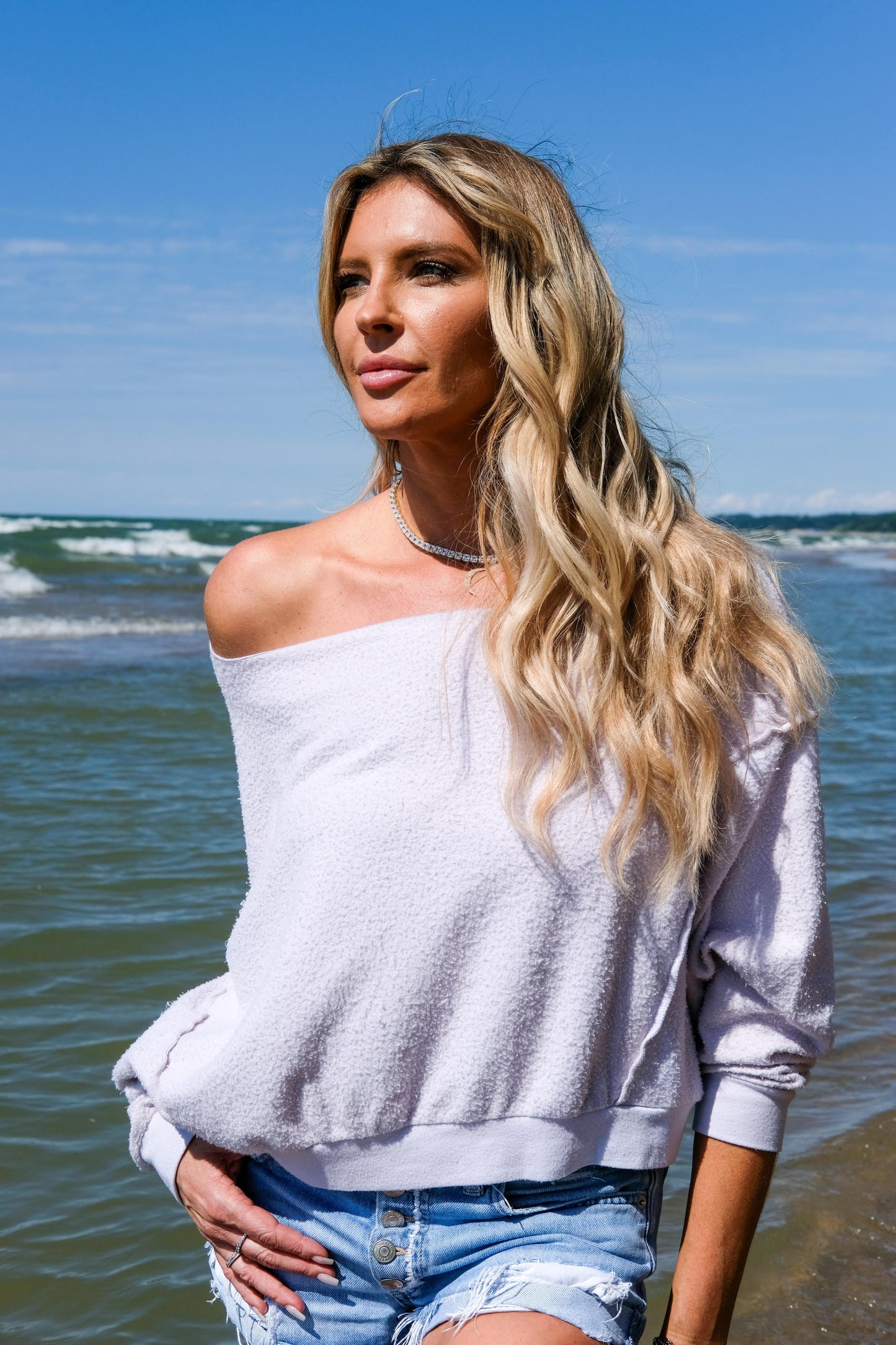 REVERSE FLEECE SWEATSHIRT - WHITE
