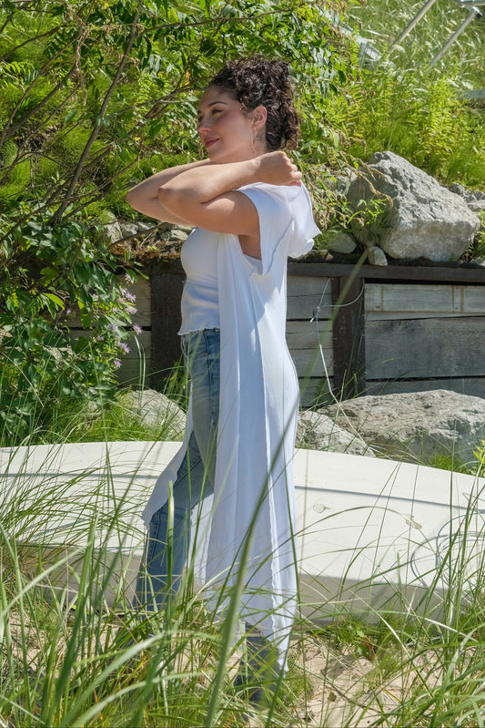 THERMAL CUT SLEEVE DUSTER-WHITE