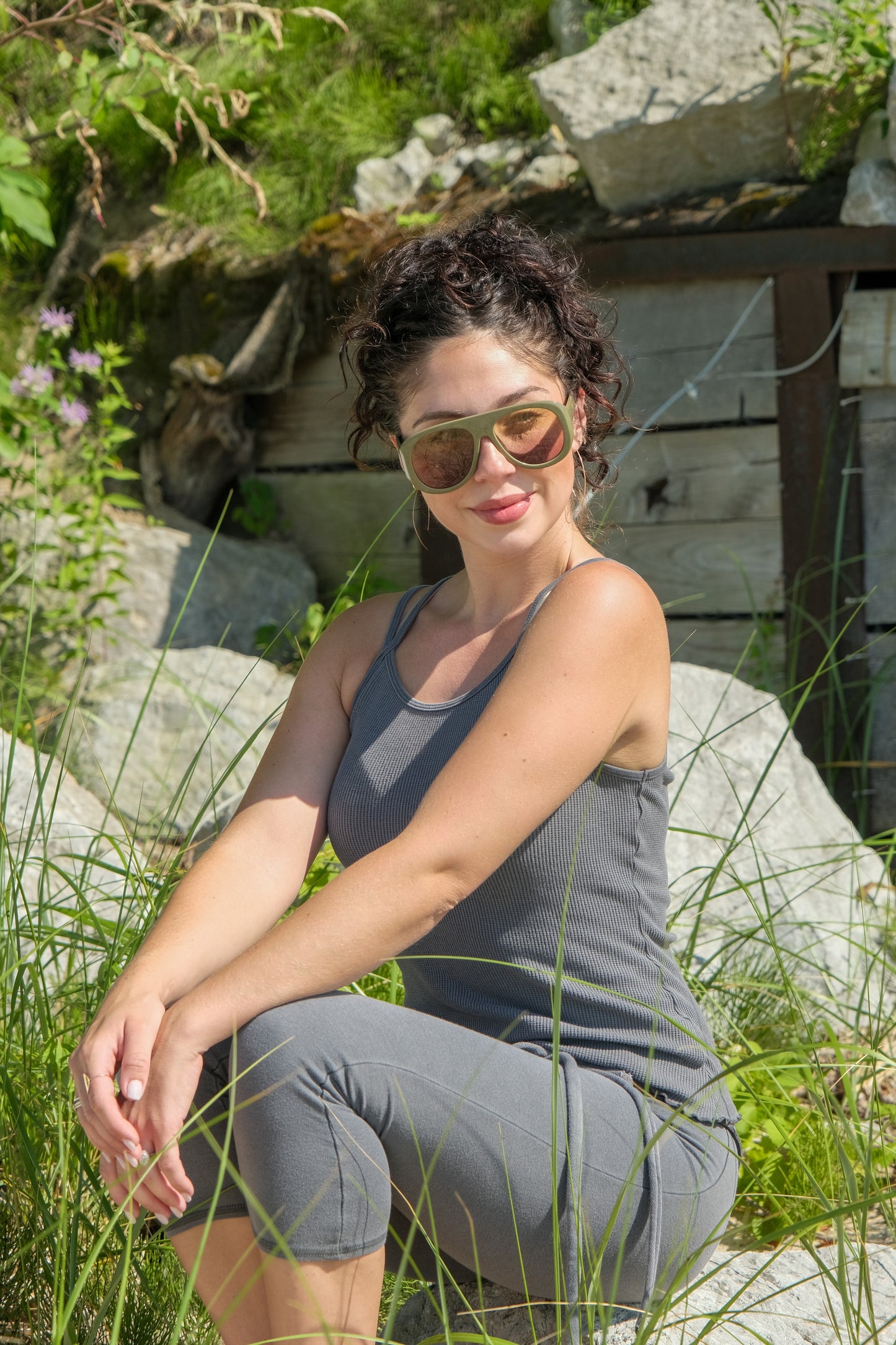 CROP LEGGING WITH TIE - CHARCOAL
