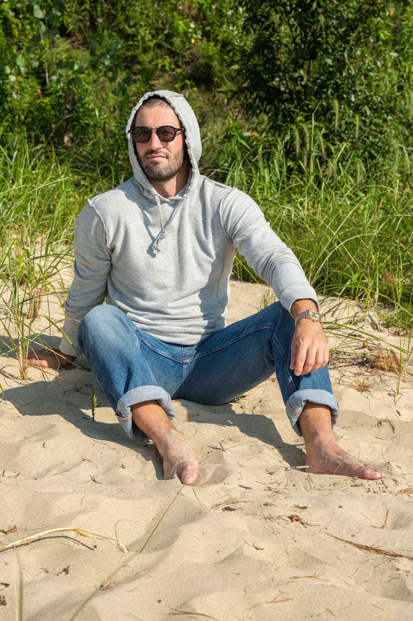 REVERSE FLEECE HOODED SWEATSHIRT-HEATHER GREY