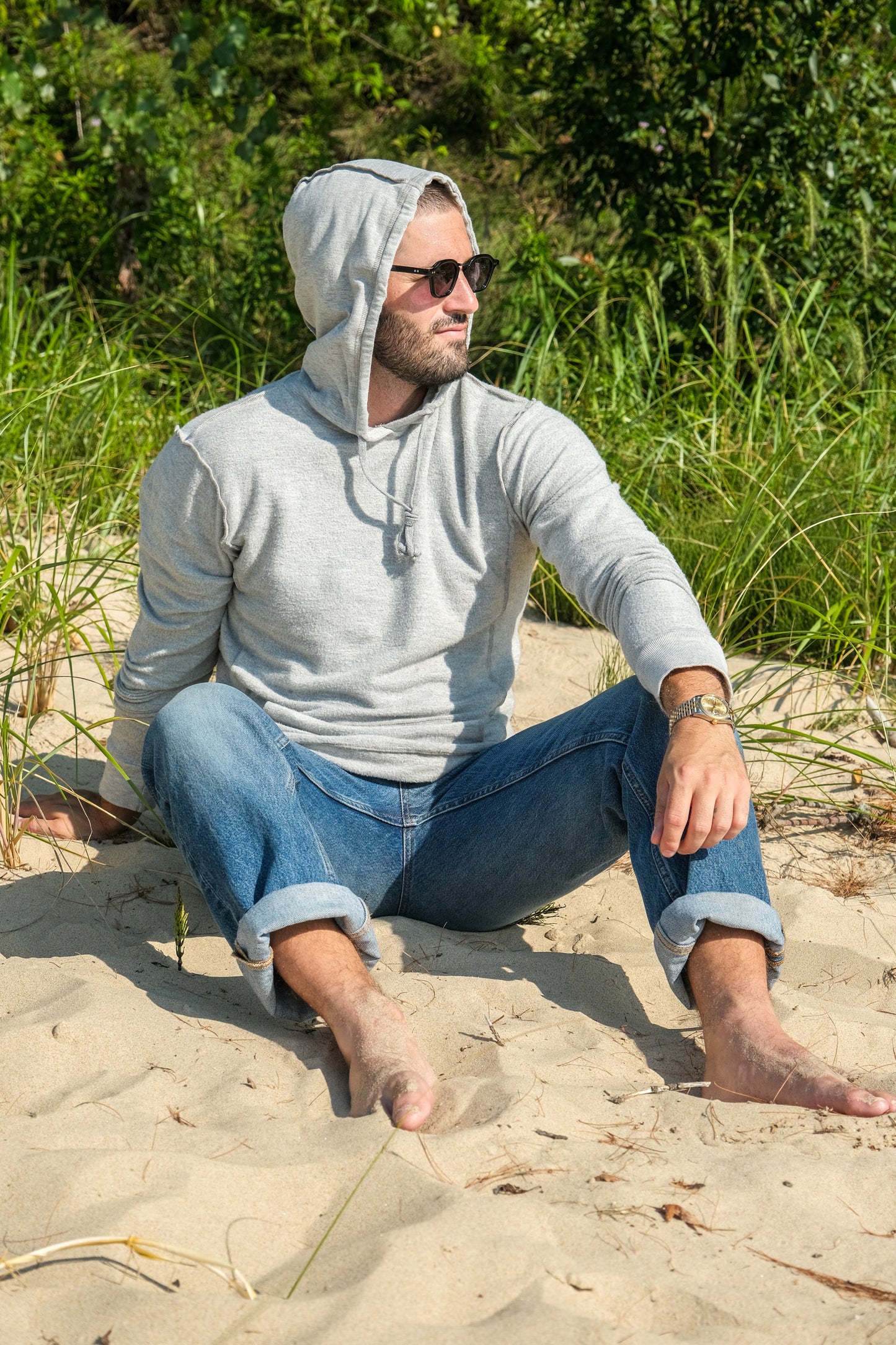 REVERSE FLEECE HOODED SWEATSHIRT-HEATHER GREY
