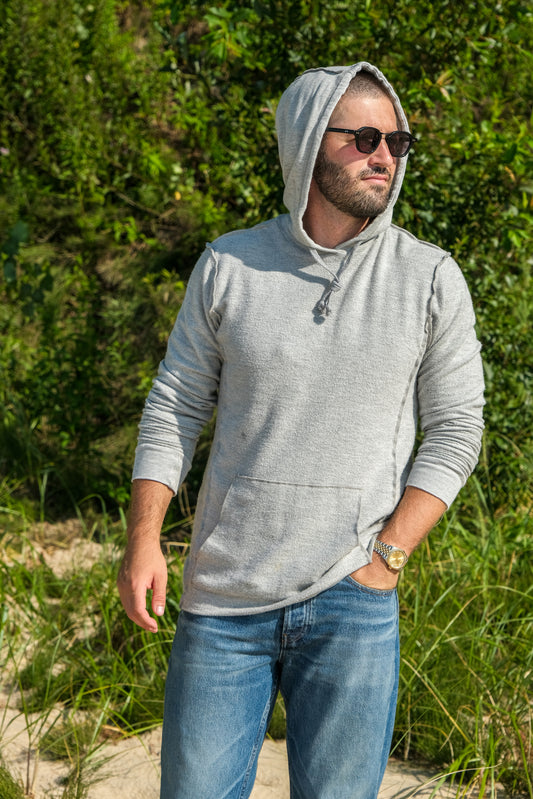 REVERSE FLEECE HOODED SWEATSHIRT-HEATHER GREY