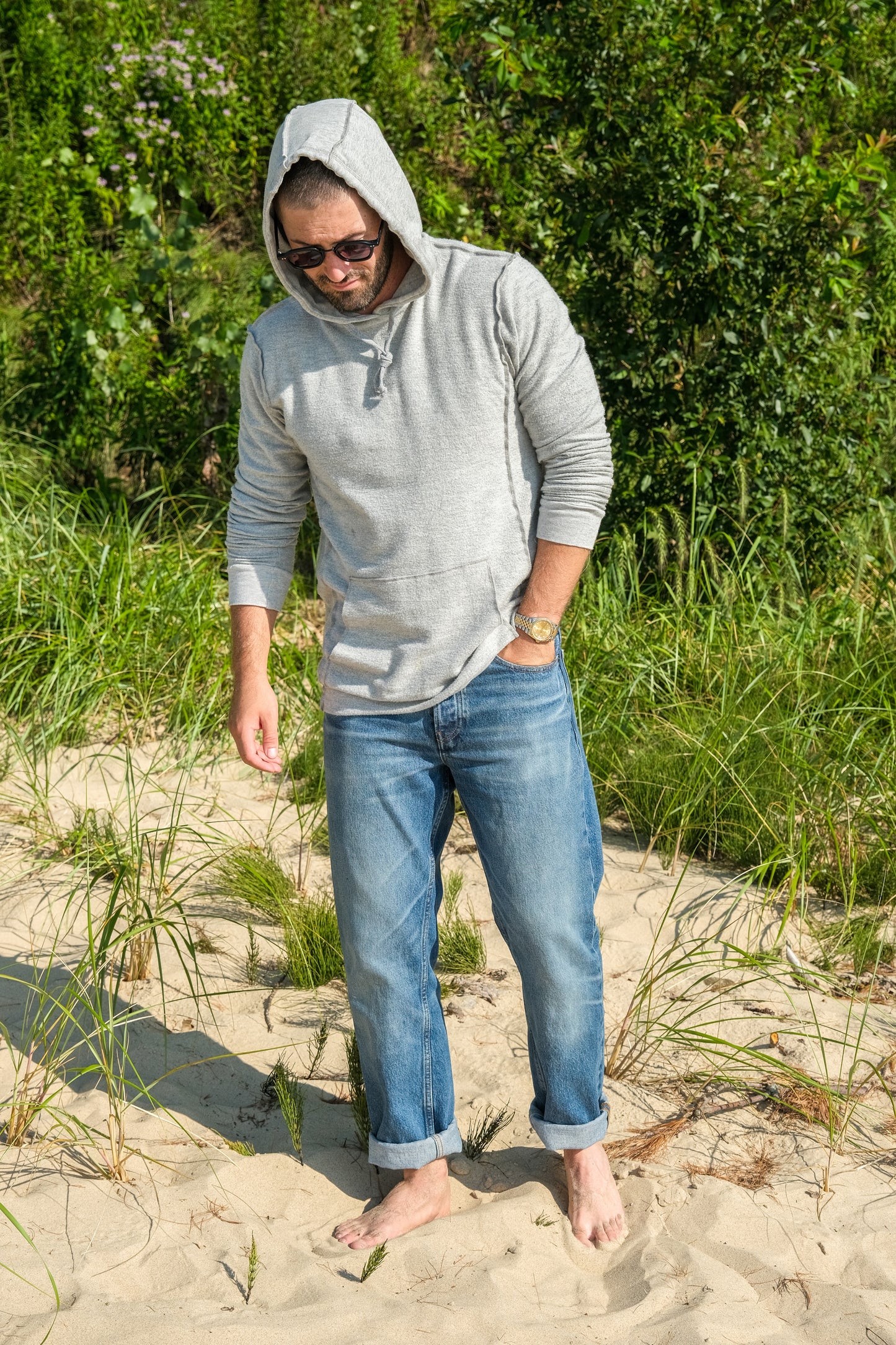 REVERSE FLEECE HOODED SWEATSHIRT-HEATHER GREY
