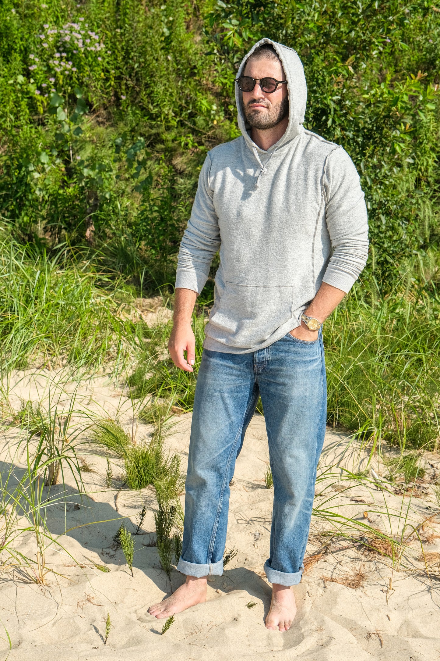 REVERSE FLEECE HOODED SWEATSHIRT-HEATHER GREY