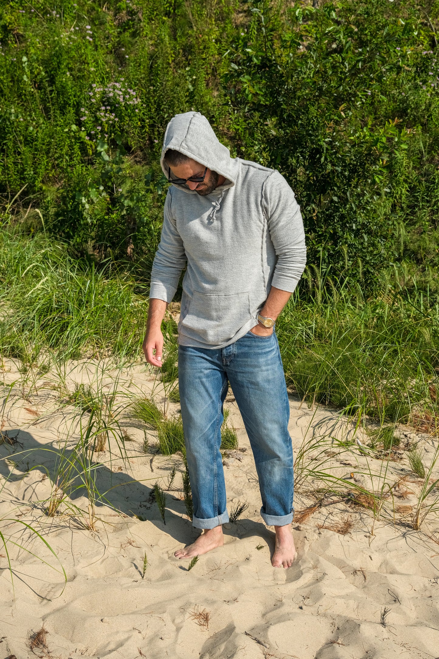 REVERSE FLEECE HOODED SWEATSHIRT-HEATHER GREY