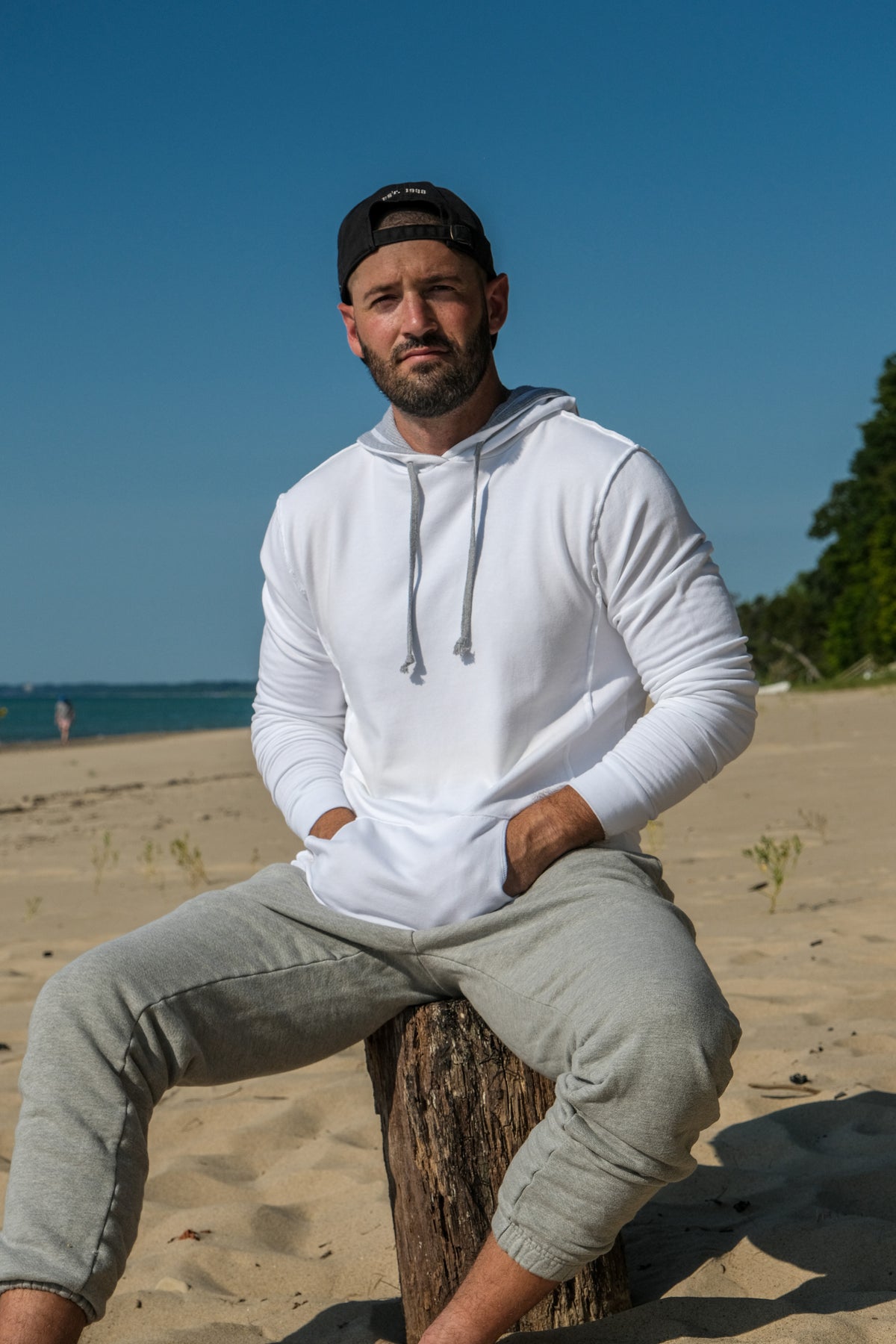 TENCEL FLEECE HOODED SWEATSHIRT - WHITE/HEATHER
