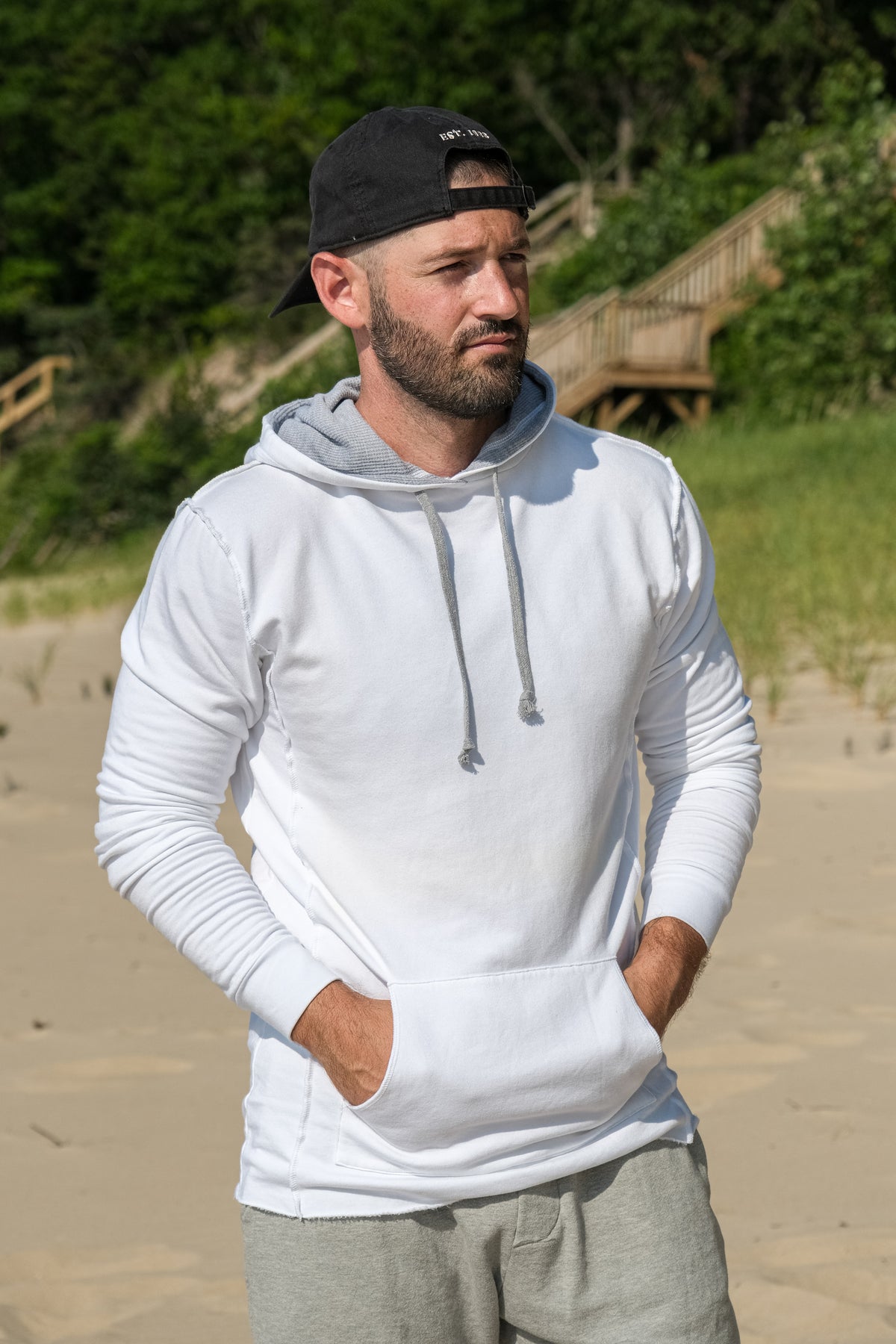 TENCEL FLEECE HOODED SWEATSHIRT - WHITE/HEATHER