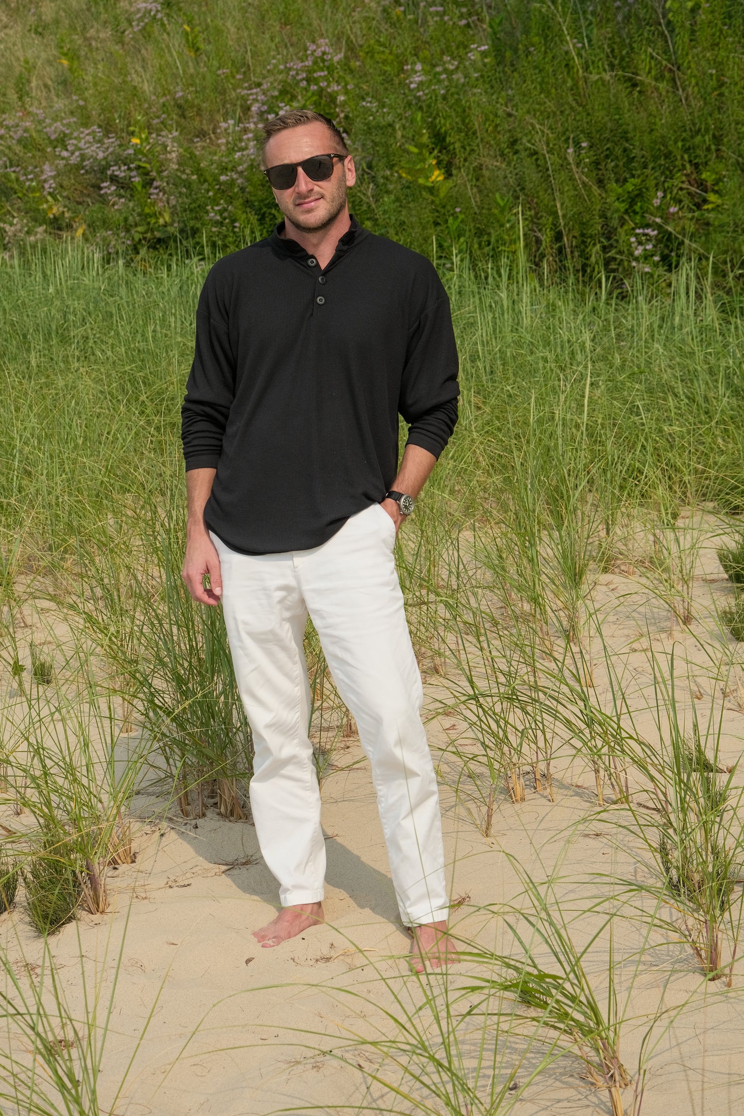 DOUBLE LAYER SWEATSHIRT POLO-BLACK