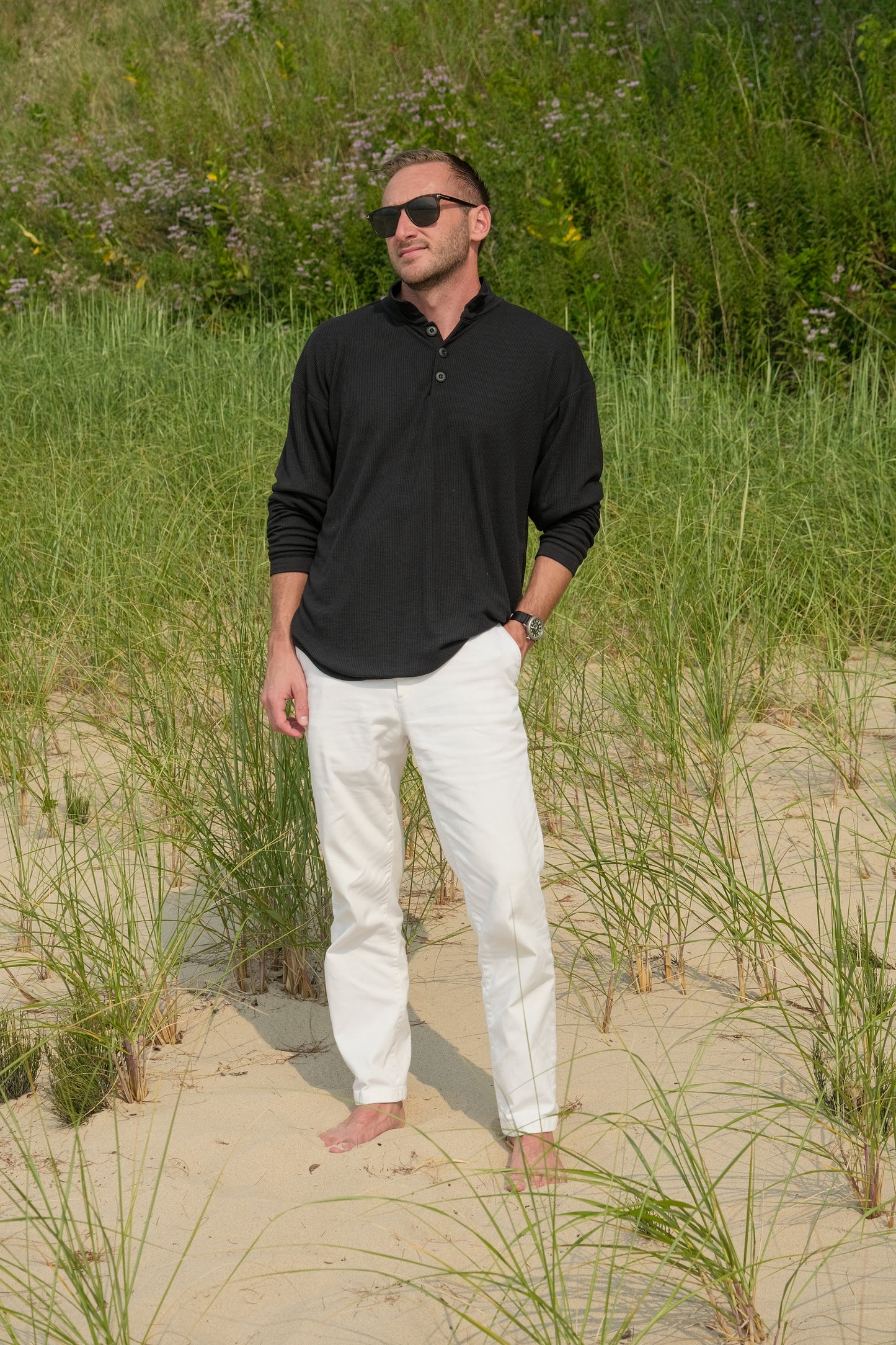 DOUBLE LAYER SWEATSHIRT POLO-BLACK