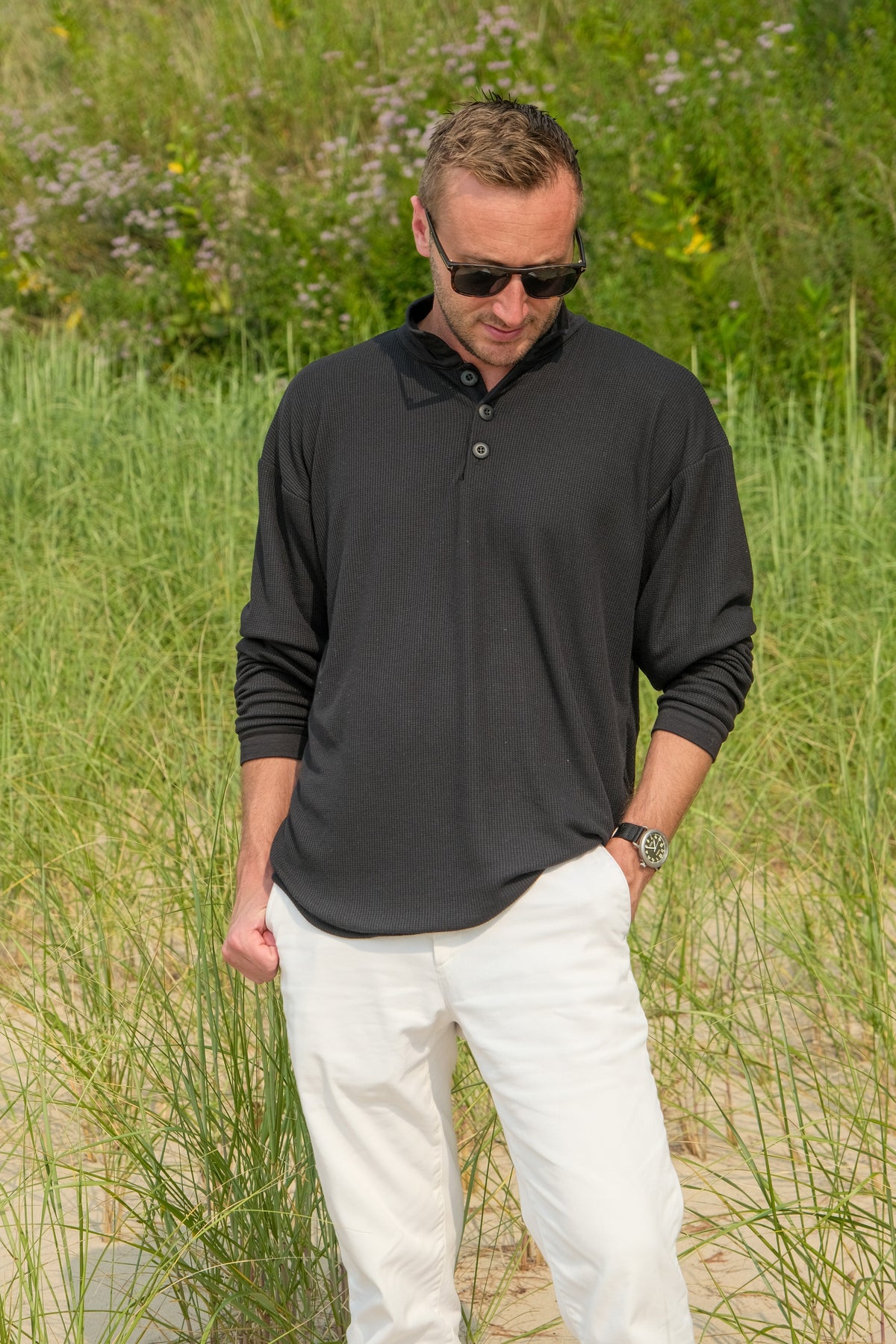 DOUBLE LAYER SWEATSHIRT POLO-BLACK