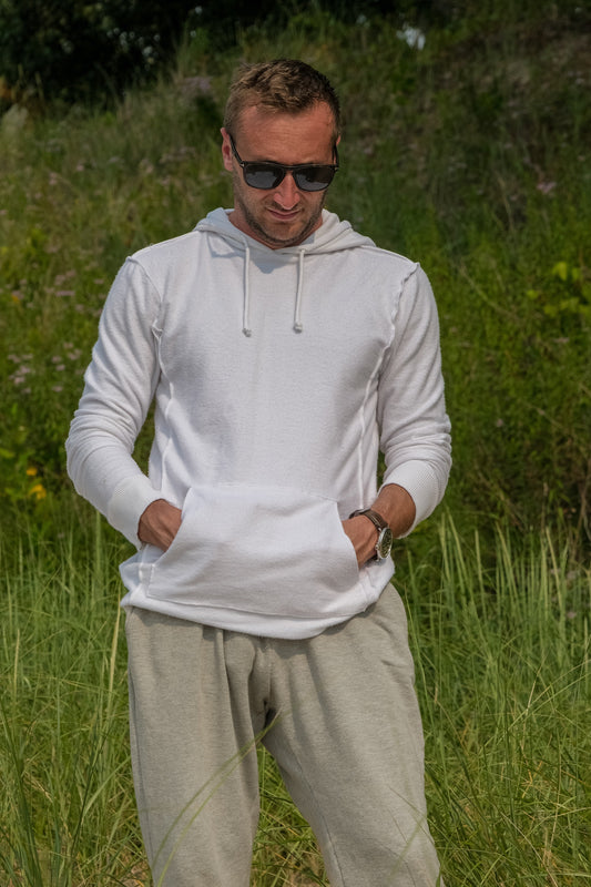 REVERSE FLEECE HOODED SWEATSHIRT-WHITE