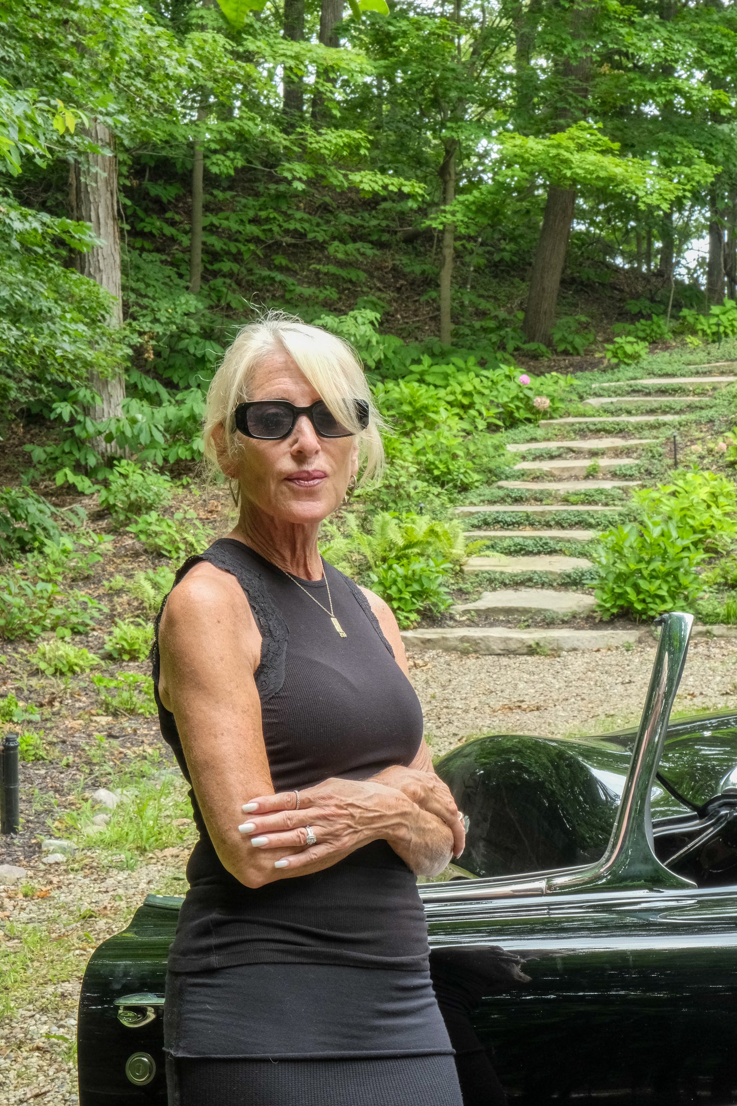 CAMI TANK WITH LACE TRIM-BLACK
