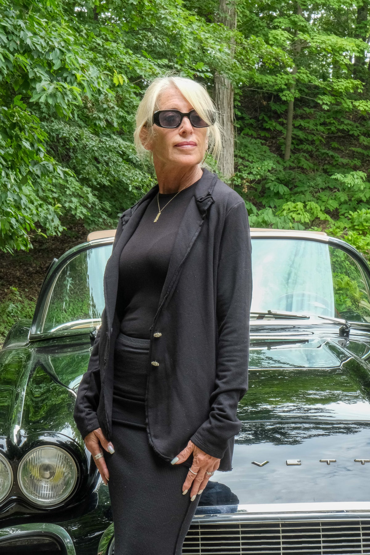 SWEATSHIRT BLAZER  CRYSTAL BUTTONS- BLACK