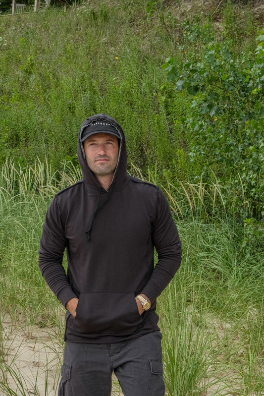 TENCEL FLEECE HOODED SWEATSHIRT - COAL/HEATHER GREY