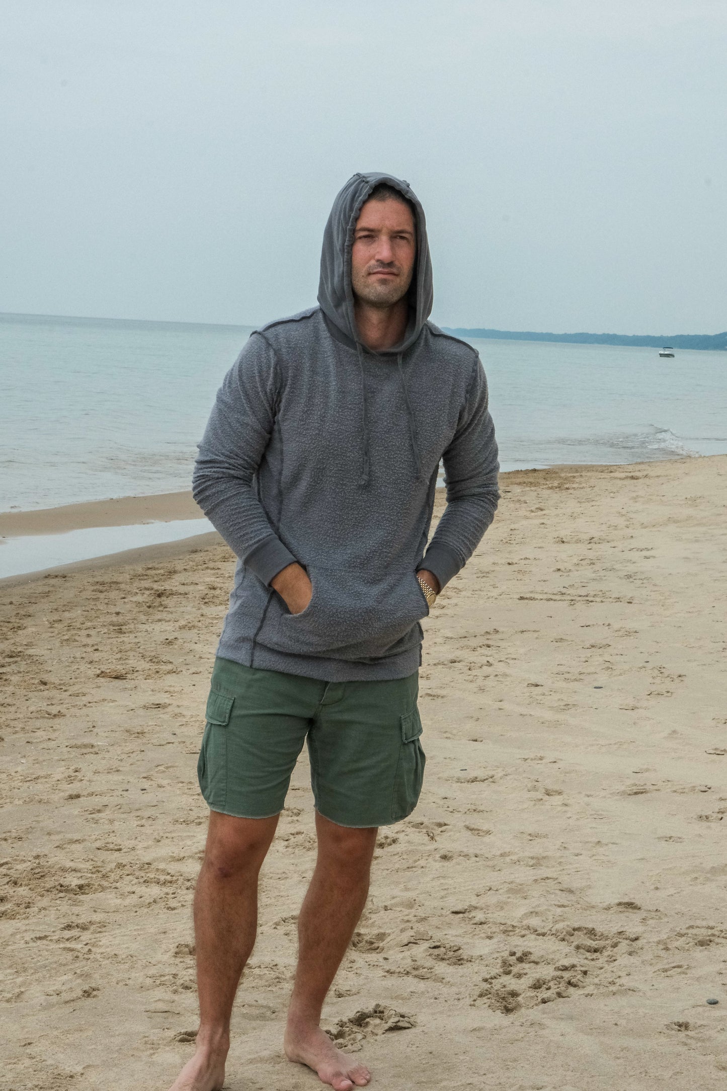 REVERSE FLEECE HOODED SWEATSHIRT-CHARCOAL