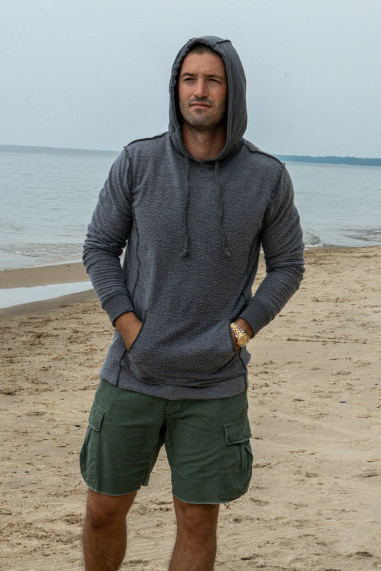 REVERSE FLEECE HOODED SWEATSHIRT-CHARCOAL