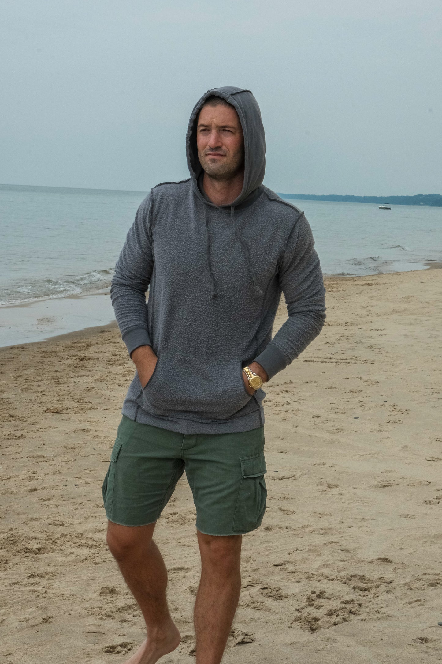 REVERSE FLEECE HOODED SWEATSHIRT-CHARCOAL