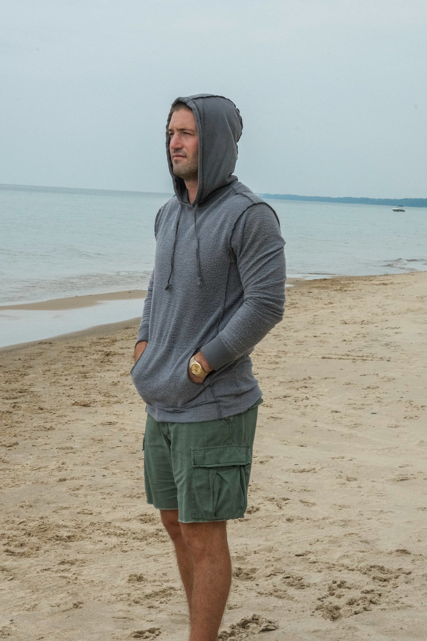 REVERSE FLEECE HOODED SWEATSHIRT-CHARCOAL