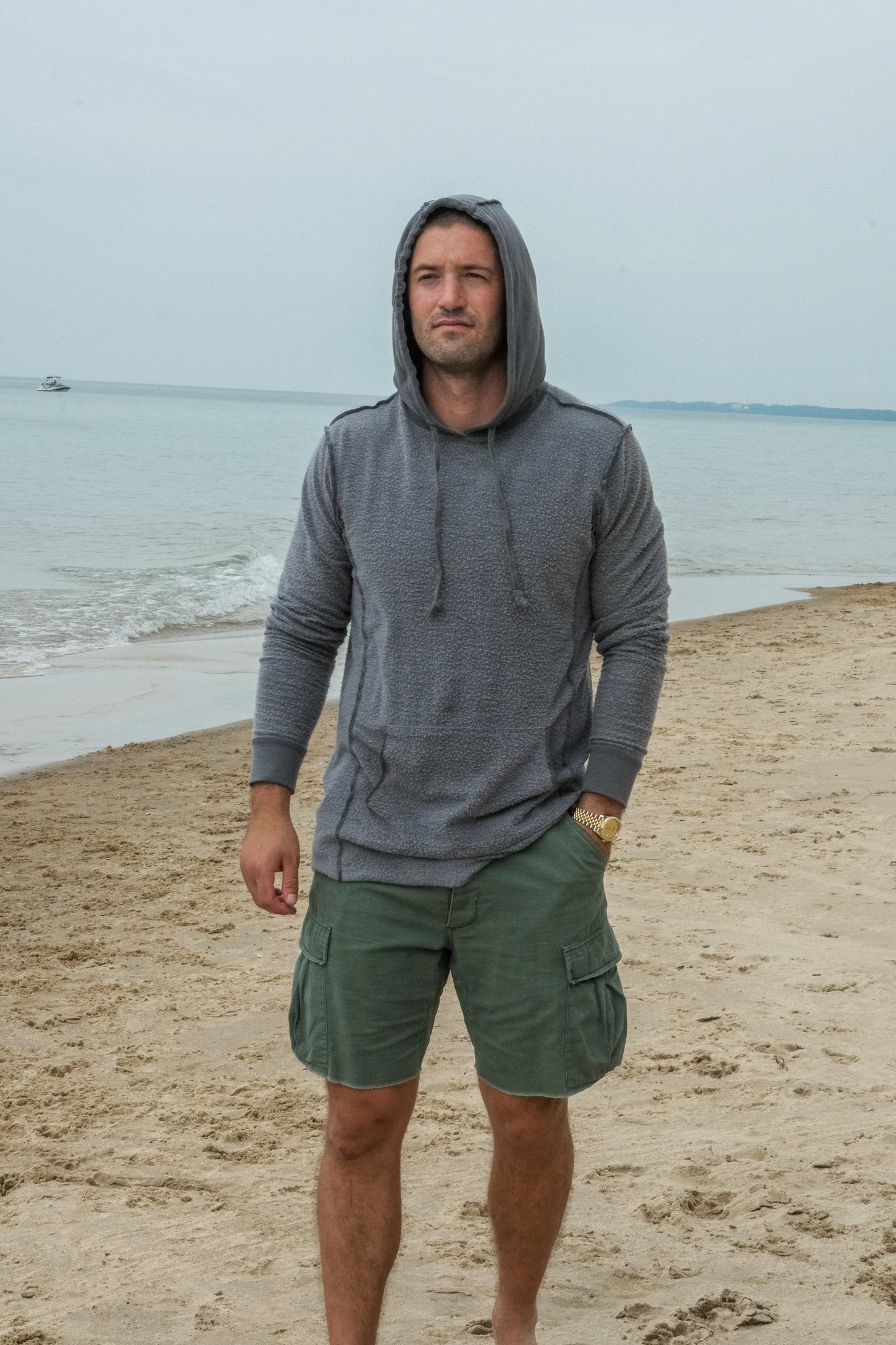 REVERSE FLEECE HOODED SWEATSHIRT-CHARCOAL