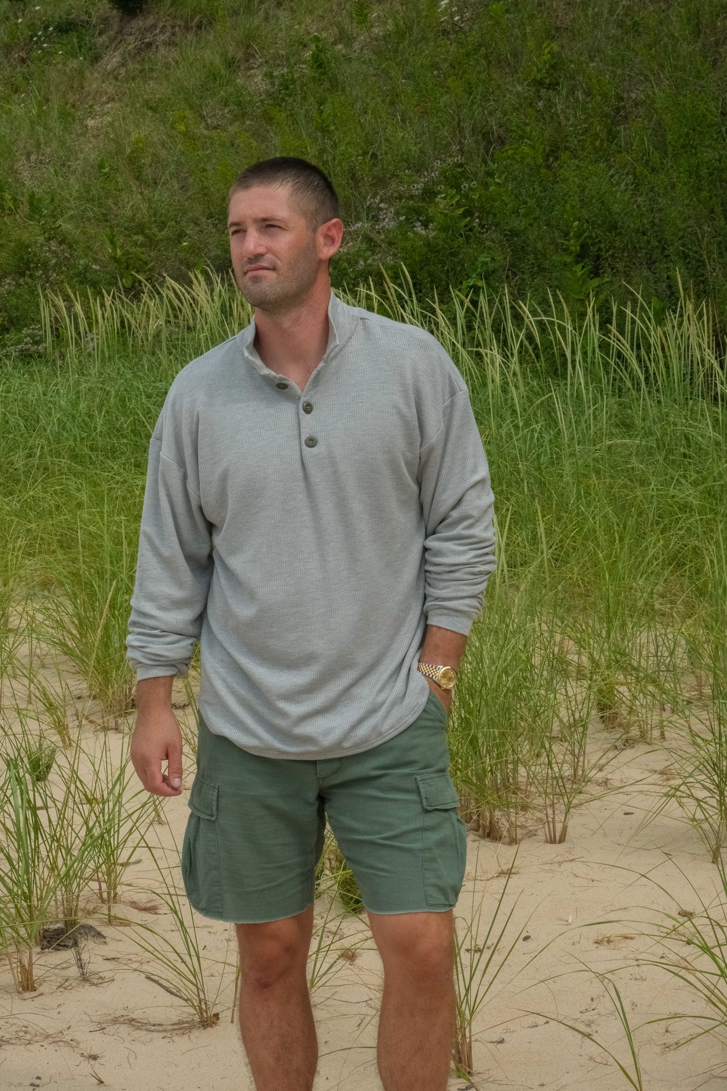 DOUBLE LAYER SWEATHIRT POLO-HEATHER GREY