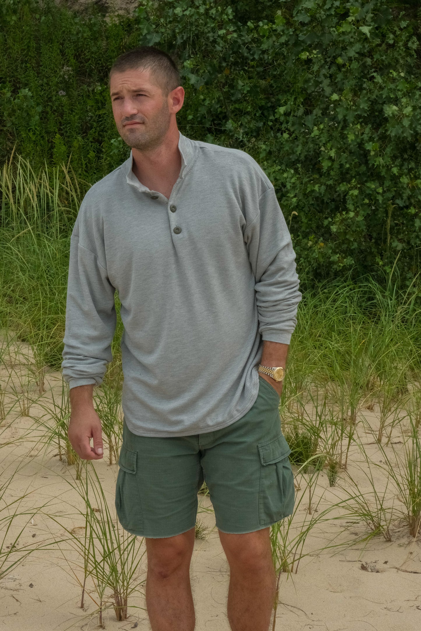 DOUBLE LAYER SWEATHIRT POLO-HEATHER GREY
