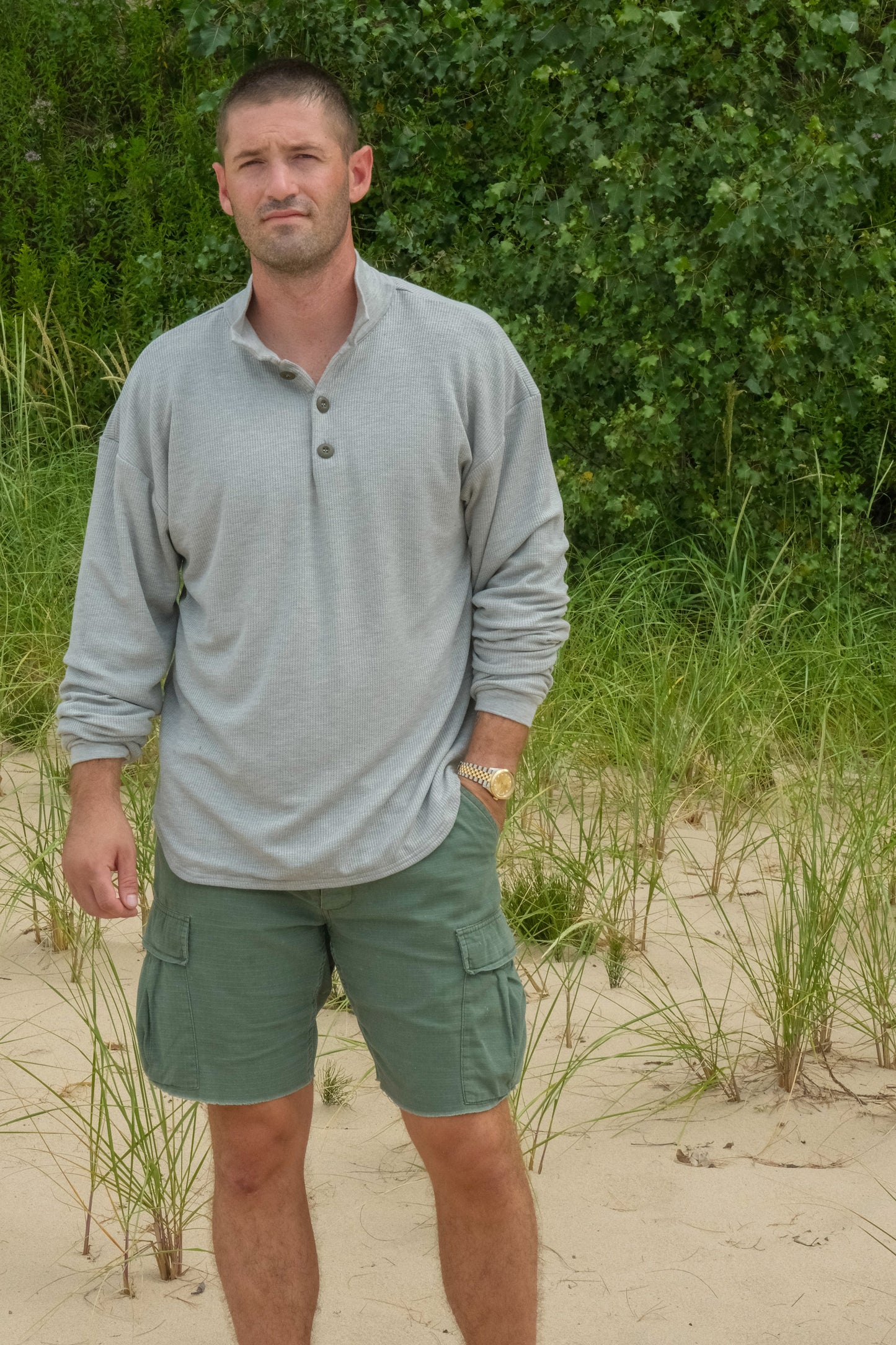 DOUBLE LAYER SWEATHIRT POLO-HEATHER GREY