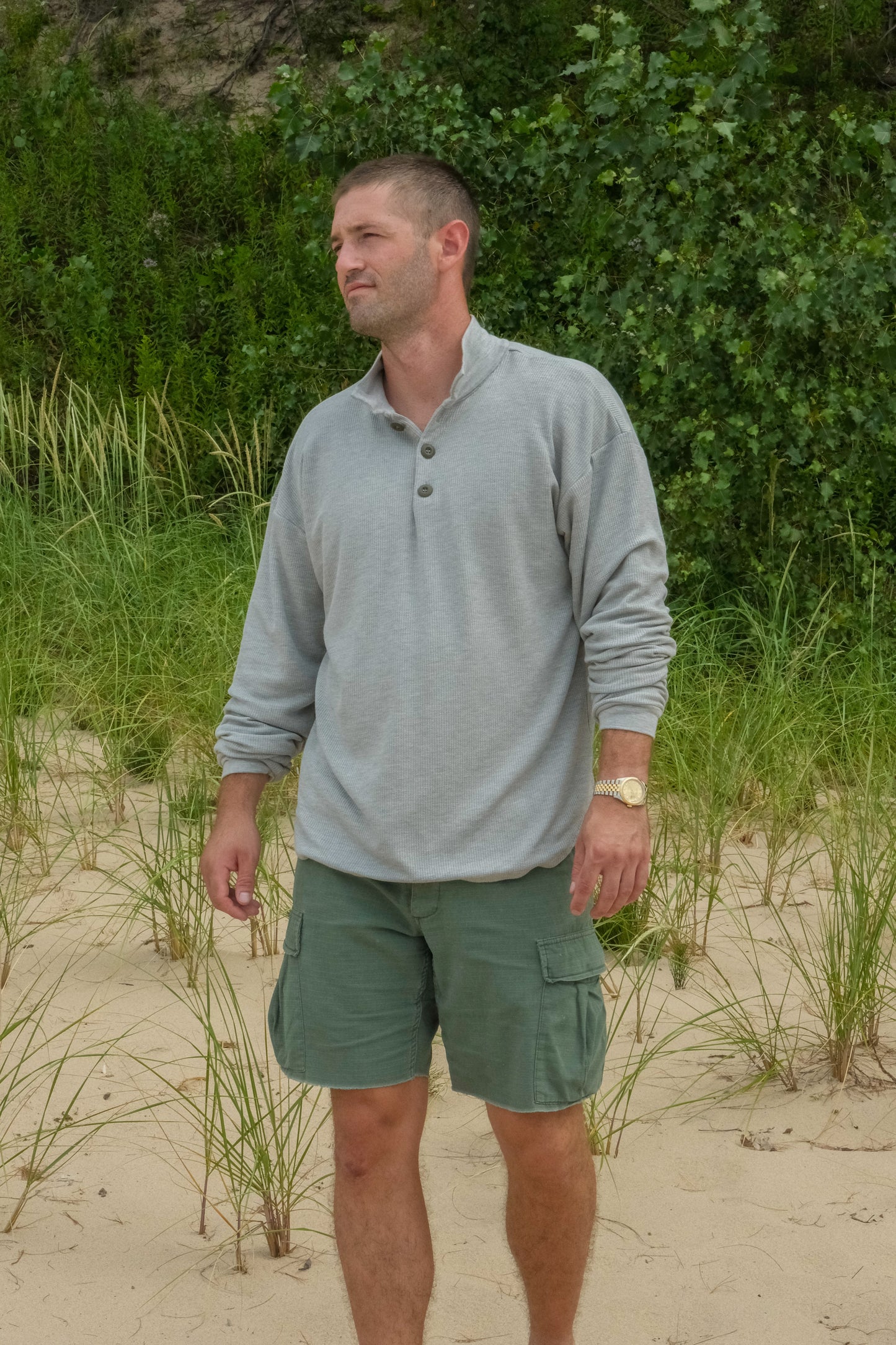 DOUBLE LAYER SWEATHIRT POLO-HEATHER GREY