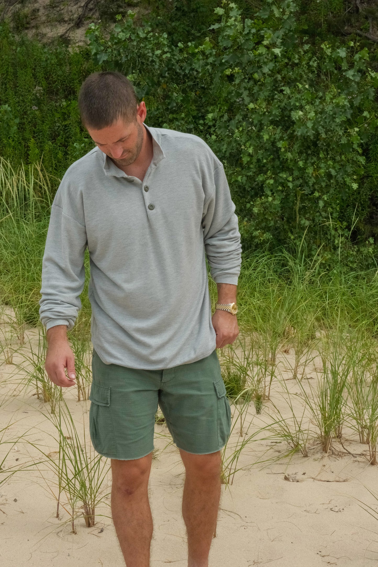 DOUBLE LAYER SWEATHIRT POLO-HEATHER GREY