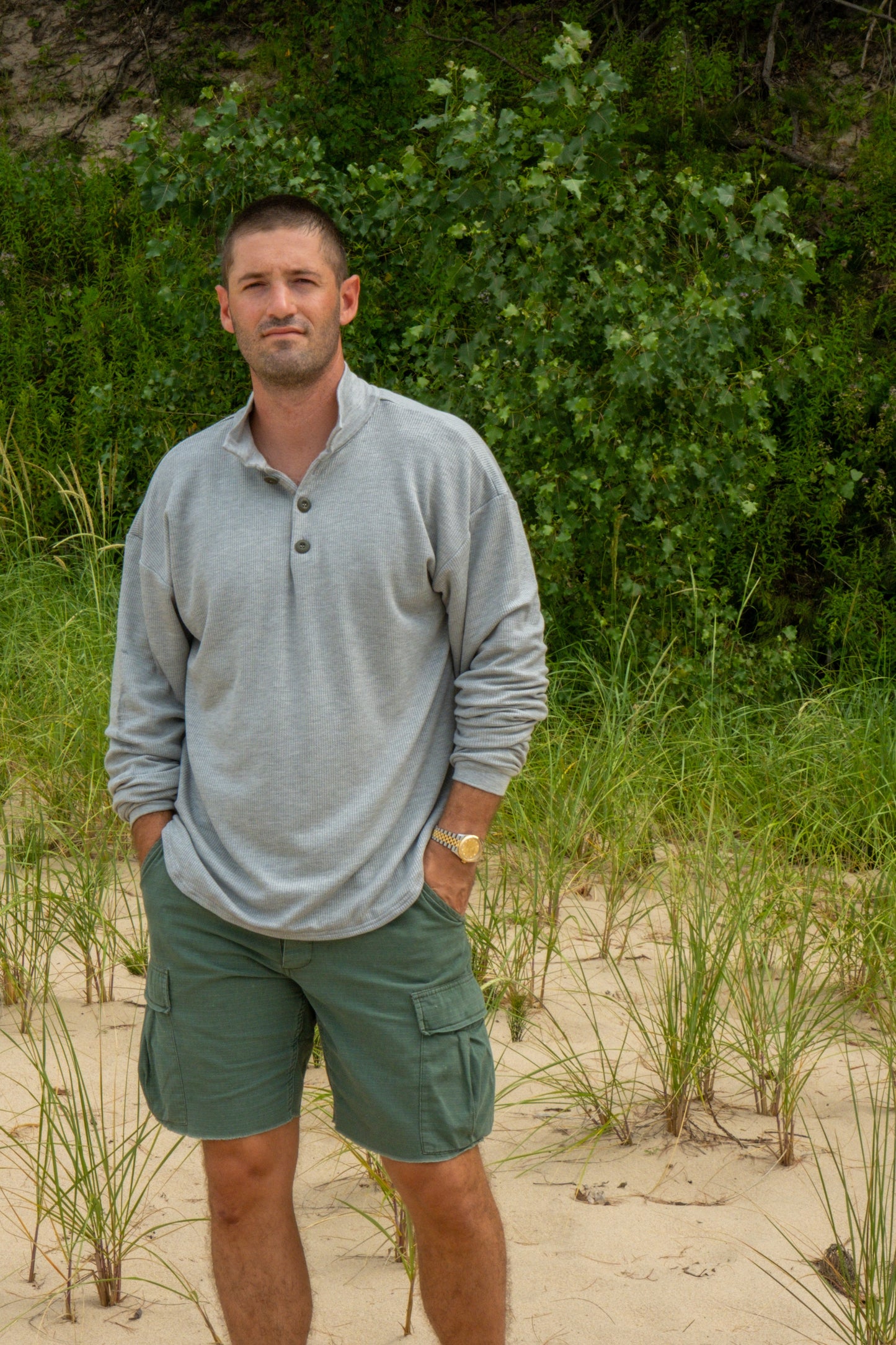 DOUBLE LAYER SWEATHIRT POLO-HEATHER GREY