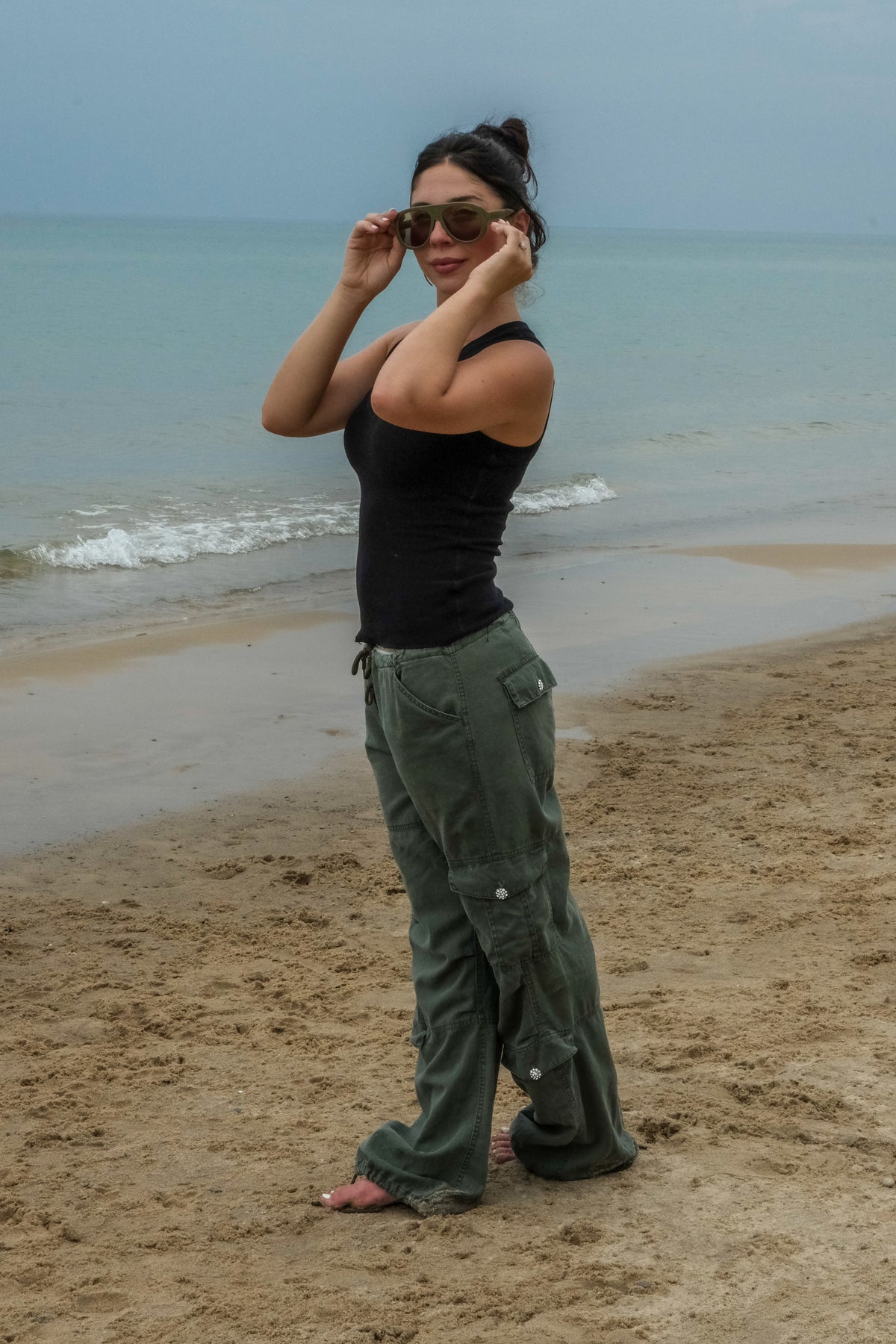 CARGO PANT W/ CRYSTAL BUTTONS - ARMY